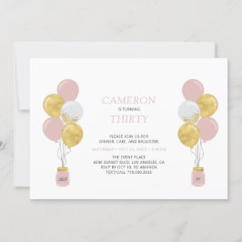 Convites Balões Dourados e Rosa, Festa de aniversário Adult