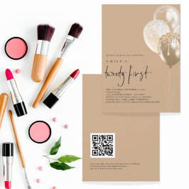 Convites Balões Dourados Festa de Código QR de Ivory