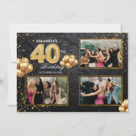 Convites Balões Dourados Prateados e Pretos para 40º Aniver