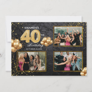 Convites Balões Dourados Prateados e Pretos para 40º Aniver