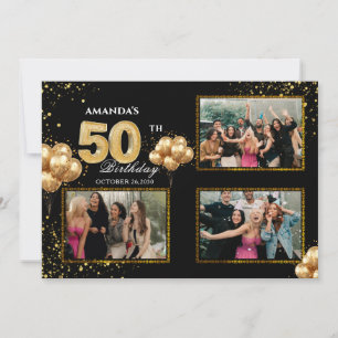 Convites Balões Dourados Prateados e Pretos para 50º Aniver