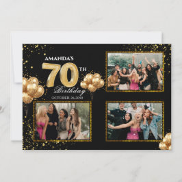 Convites Balões Dourados Prateados e Pretos para 70º Aniver