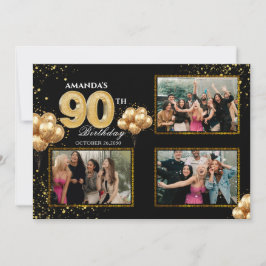 Convites Balões Dourados Prateados e Pretos para 90º Aniver