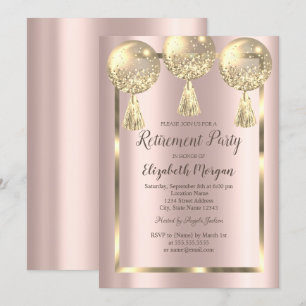 Convites Balões Dourados, Quadro, Dourado Rosa, Aposentado