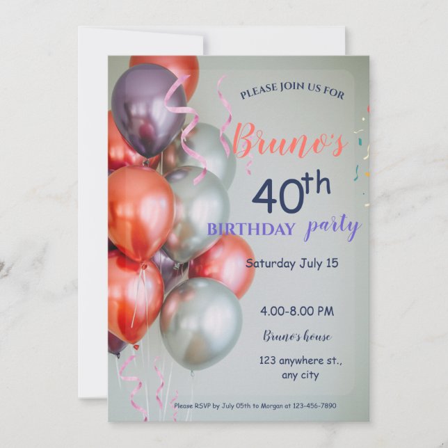 Convites Balões e Confetti Aniversário (Frente)