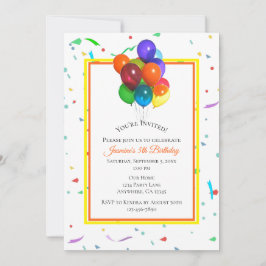 Convites Balões e Confetti Coloridos | Parte personalizada