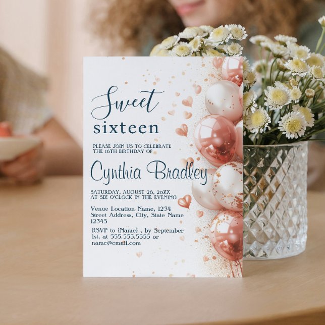 Convites Balões e Confetti Doce 16 Festas de aniversário (Criador carregado)