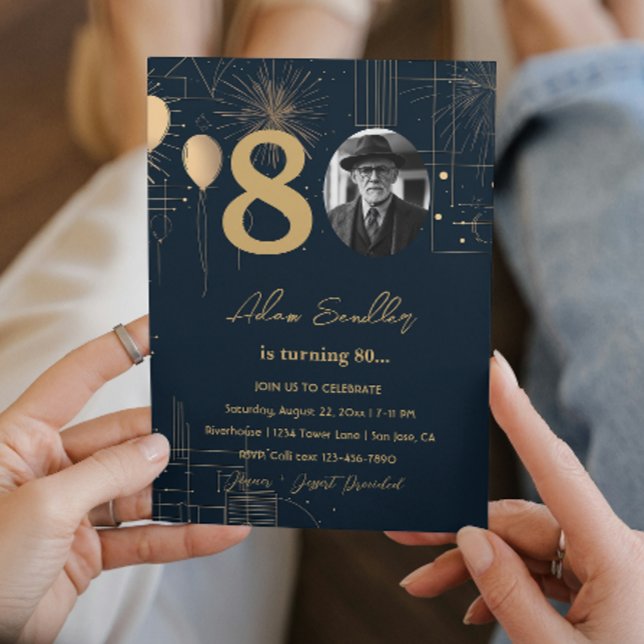 Convites Balões e fogos de artifício de festa de aniversári (Criador carregado)