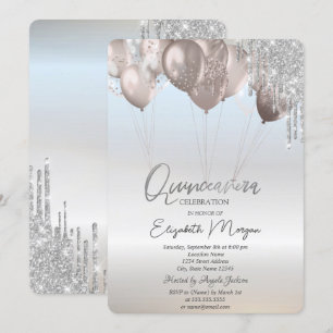Convites Balões Elegantes com Efeito de Glitter e Gotas Pra