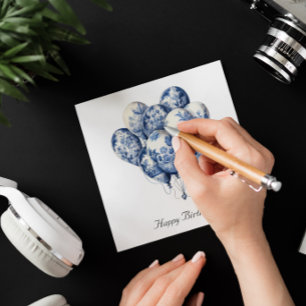 Convites Balões em Azul Delft, personalizáveis