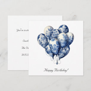 Convites Balões em Azul Delft, personalizáveis