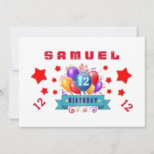 Convites Balões festivos de 12 de aniversário e estrelas B1