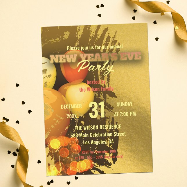 Convites Balões Festivos Luzes Confetti Véspera de Ano Novo (Criador carregado)