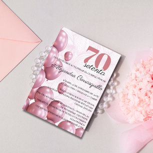 Convites Balões Florais Rosa Espanhol Aniversário de 70 ano