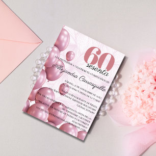 Convites Balões Florais Rosa Espanhol para Aniversário de 6