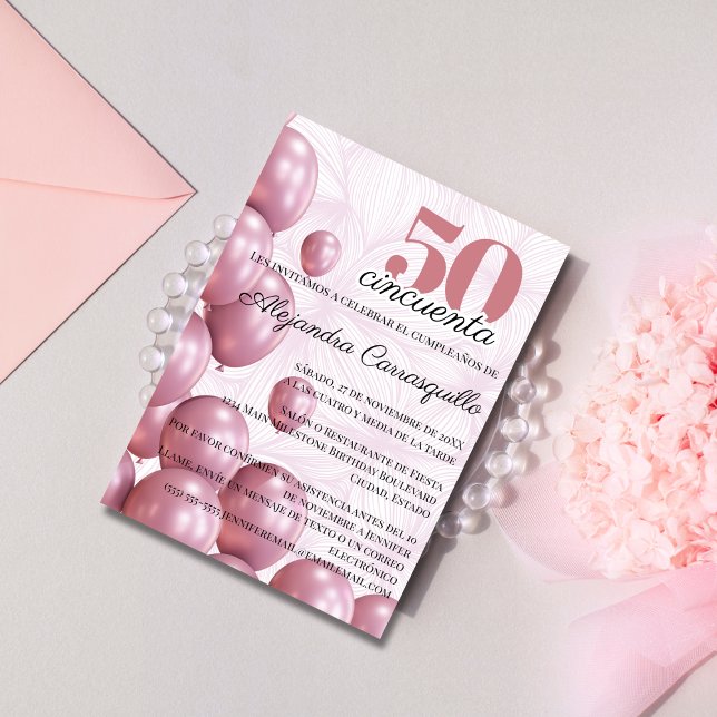 Convites Balões Florais Rosa Rosa Espanhola Aniversário de  (Criador carregado)