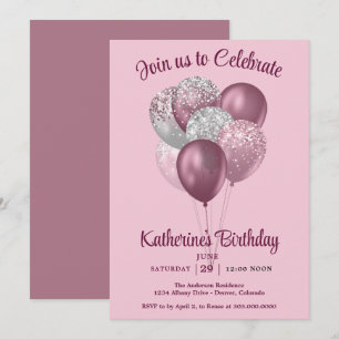 Convites Balões Lilás de Aniversário