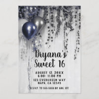 Balões Metálicos Azul Prata Ivy Branco Sweet 16