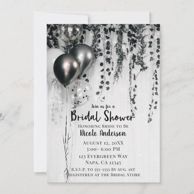 Convites Balões Metálicos para Festa Rustic Ivy Chá de Bebê (Frente)
