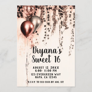 Convites Balões Metálicos Rosa Pêssegados, Rustic Ivy Sweet