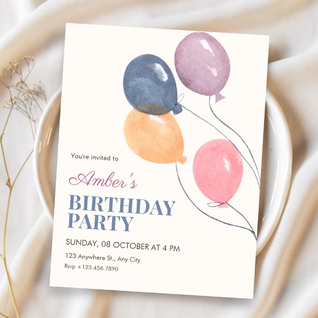Convites Balões Minimalistas de aniversário (Criador carregado)