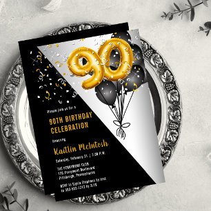 Convites Balões Negros Elegantes   FESTA DE ANIVERSÁRIO DOU