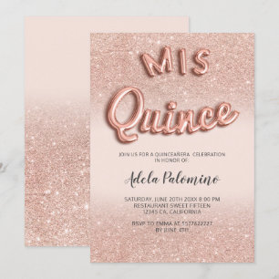 Convites balões ombreiras Rosa de ouro com brilho para a q