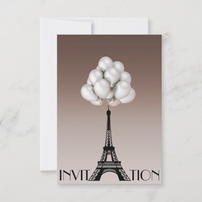 Convites Balões Paris Eiffel Tower Glam Chic Ivory (Frente)