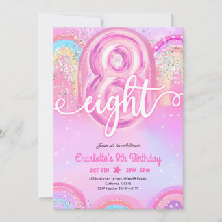 Convites Balões Pastel Rosa Aniversário de 8 anos