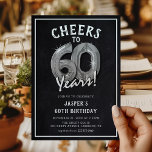 Convites Balões Prateados de Chalkboard Russos 60.º Anivers<br><div class="desc">Celebrando a 60! Estes 60º convites para a festa de aniversário foram projetados com o título 'Saúde até 60 anos!'. Apresentando um fundo chalkboard rústico,  balões de hélio número 60,  tipografia branca moderna e uma modelo simples e fácil de personalizar.</div>