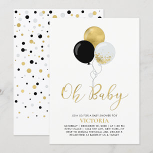 Convites Balões Preto & Ouro Oh Bebê Menino Chamada de Be