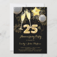 Balões Pretos Dourados de Aniversário de 25 Anos C