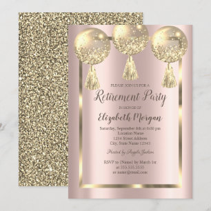 Convites Balões, Quadro, Dourado Rosa, Brilho Dourado Apose