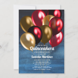 Convites Baloes Quinceañera Azul Marinho Vermelho Dourado