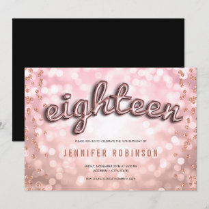 Convites Balões Rosa Dourado para 18º Aniversário com Brilh