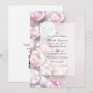 Convites Balões Rosa e Dourado Rosa Código QR RSVP Casament