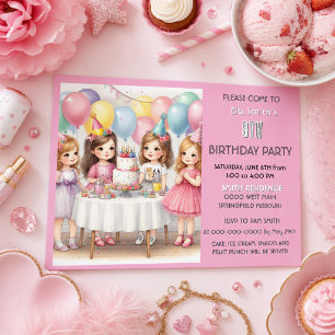 Convites Balões Rosa Fofo Aniversário para Meninas de 8 ano