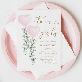 Convites Balões Rosa Genéricos Gêmeas Gêmeas Sweetheart Beb