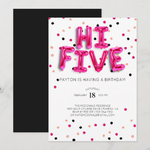 Convites Balões Rosa Hi Five 5º Aniversário