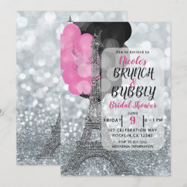 Convites Balões Rosa Preto Brilho Prata Torre Eiffel