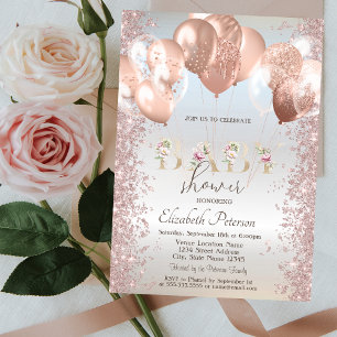 Convites Balões Rose Gold Glitter Confete Prata