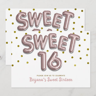 Convites Balões Sweet 16 Rosa Dourado Pontos Festa QUALQUER