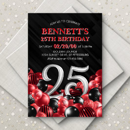 Convites Balões Vermelho 25 Birthday