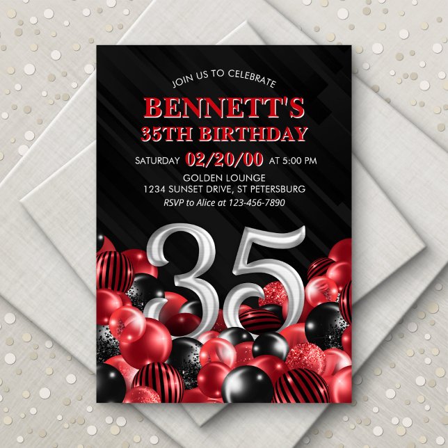 Convites Balões Vermelho 35º Aniversário (Criador carregado)