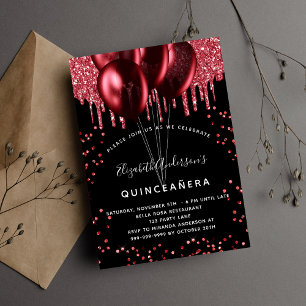 Convites Balões vermelho preto de quinceanera