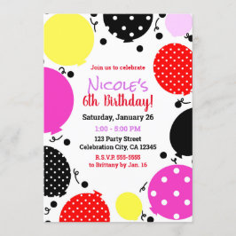 Convites Balões Vermelho Rosa Preto Pontos de Bolha Festa d