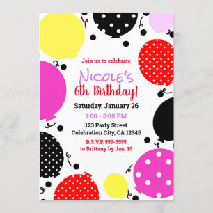 Convites Balões Vermelho Rosa Preto Pontos de Bolha Festa d