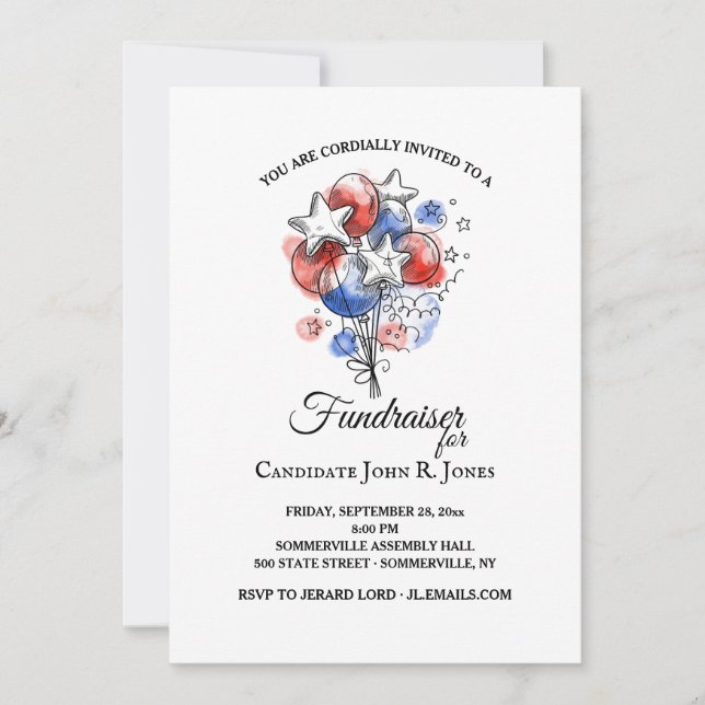 Convites Balões vermelhos, brancos e azuis (Frente)