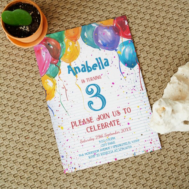 Convites Balões Vibrantes I Festa de aniversário Personaliz (Criador carregado)