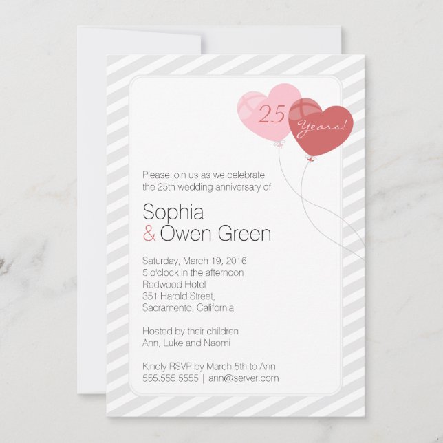 Convites Baloões Aniversário de 25 anos de Casamento Festa  (Frente)